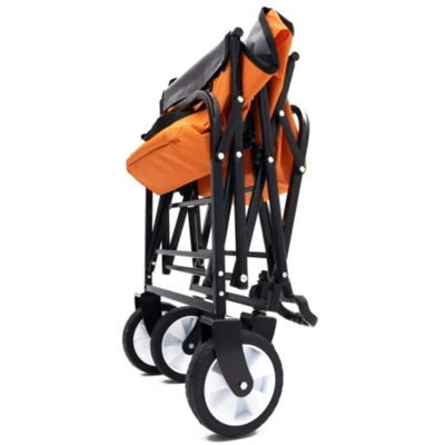 FURNIinspire Outdoor Serving Carts 225lbs Collapsible Foldable Wagon Cart Beach Wagon Utility Cart For Sports Gardeing, Orange, 25.98"*17.32"*37.4" 4 FURNIinspire Outdoor Serving Carts 225lbs Collapsible Foldable Wagon Cart Beach Wagon Utility Cart For Sports Gardeing, Orange, 25.98"*17.32"*37.4" - Image 4