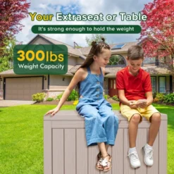 FURNIinspire Deck Boxes 45 Gallon Deck Box, Outdoor Waterproof Storage Bin, Storage Deck Box, All Weather Use, Light Brown, 17“*31”*22“ -Home Decor GUEST ce813219 8664 4cf3 b971 3701ce403e63