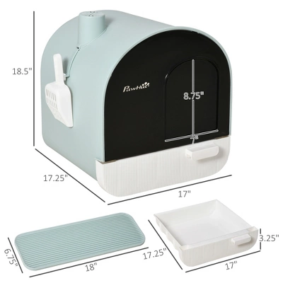 FURNIinspire Pet Training Pads And Potties Indoor Covered Litter Box, Self Cleaning Litter Box With Tray, Scoop, Filter, Green, 17.25"*17"*18.5" 2 FURNIinspire Pet Training Pads And Potties Indoor Covered Litter Box, Self Cleaning Litter Box With Tray, Scoop, Filter, Green, 17.25"*17"*18.5" - Image 2