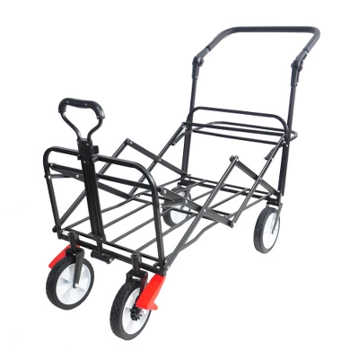FURNIinspire Wheelbarrows And Lawn Carts Folding Wagon Collapsible Outdoor Utility Wagon, Lawn Car With Adjustable Handles, Black And Red, 53“*20"*43" 3 FURNIinspire Wheelbarrows And Lawn Carts Folding Wagon Collapsible Outdoor Utility Wagon, Lawn Car With Adjustable Handles, Black And Red, 53“*20"*43" - Image 3