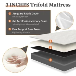 FURNIinspire Mattresses 4 Inch Full Size Foldable Mattress Flush 3-Fold Mattress For Pressure Relief Comfort Sleep, White, 75"*54"*4" -Home Decor GUEST d8559698 c27b 4c1d b63e 211b5e75635f