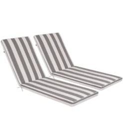 FURNIinspire Outdoor Seat Cushions 2pcs Outdoor Cushion Set Replacement, Gray And White Stripes Seat Cushion, Multicolored, 74.4"*22.05"*2.8" -Home Decor GUEST d86440ec 661d 4c41 9605 44156e52c5f4