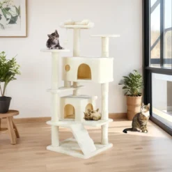 FURNIinspire Pet Tower Multi-Functional Cat Tree House Detachable Cat Climbing Frame, Pet Furniture Cat Accessories, Beige, 19.7"*19.7"*46" -Home Decor GUEST d8bd0c53 3103 4d1c b607 c6673c0a87bb