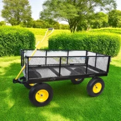 FURNIinspire Wheelbarrows And Lawn Carts Large Garden Cart For Transportation, Ideal For Outdoor Activities, Yellow And Black, 55“*24"*44.5" -Home Decor GUEST dab11c3a 6ae4 4122 a843 8d65aa0fdca9