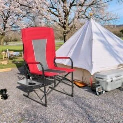 FURNIinspire Outdoor Portable Chairs Camping Chair Directors Chair, Oversized Portable Folding Chair With Side Table, Red, 27.56"*24.41"*43.31" -Home Decor GUEST dab6028e e07e 4c67 ab0e 783d16cacf58