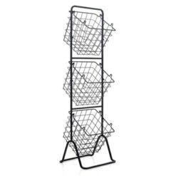 FURNIinspire Kitchen Racks 3 Tier Fruit Basket Stand, Steel Food Storage Rack Removable Wire Bowls With Non-Slip Pads, Black, 11"*12"*42.5" -Home Decor GUEST db2ef771 76a9 4ac1 9280 c204d9f088a8