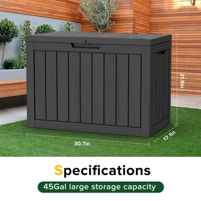 FURNIinspire Deck Boxes, 45 Gallon Portable Storage Box With Waterproof And Weather-resistant For Furniture Garden Tools, Black, 30.7"*17.1"*22" 3 FURNIinspire Deck Boxes, 45 Gallon Portable Storage Box With Waterproof And Weather-resistant For Furniture Garden Tools, Black, 30.7"*17.1"*22" - Image 3
