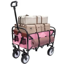 FURNIinspire Outdoor Serving Carts Fish 250L Collapsible Wagon Beach Wagon With Big Wheels For Camping, Sports, Pink, 25.98"*17.32"*37.4" -Home Decor GUEST dc280feb e4e4 49ca 892e bc3e34a785d1