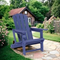 FURNIinspire Patio Accent Chairs Outdoor Folding Chairs Adirondack Chair, Portable Chair With Handles For Backyard, Navy Blue, 31.4"*29.6"*36.4" -Home Decor GUEST dc319ce2 54c4 488b ba3f 5a8e1e366c90