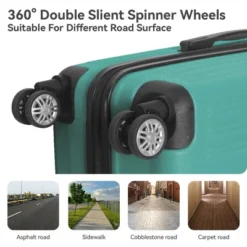 FURNIinspire Bag And Luggage Sets 3 Piece Rolling Luggage, Hard Shell Travel Suitcases Set With Wheels Telescopic Handle, Green, 21.06"*11.42"*30.12" -Home Decor GUEST dcbab2ae 0b71 4066 91ca 2b83b19b78fe