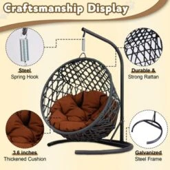 FURNIinspire Pet Beds Cat Swing Bed With Stand, Cushion, Rattan Wicker Cat Egg Chair, Indoor Cooling Pet Bed Dog Bed, Brown, 19.3"*19.3"*28.7" -Home Decor GUEST dd23f72c 261f 4455 ae8d 121a4b82b229
