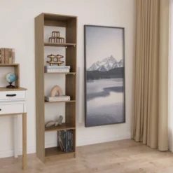 FURNIinspire Utility Storage Shelves 71.1inch Slim Shelving Unit Multifunctional 5 Tier Bookcase, Living Room Storage Shelf, Beige, 11.8"*17.8"*71.1" -Home Decor GUEST dd73d766 9980 44bf 9106 8e656fd47712