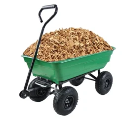 Home Decor 34 FURNIinspire Wheelbarrows And Lawn Carts Dump Carts With Steel Frame, Yard Utility Dump Wagon Lawn Cart For Soil, Firewood, Green, 43“*20"*39"