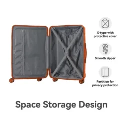 FURNIinspire Bag And Luggage Sets 3 Piece Textured Travel Luggage, Hard Suitcase Set With Wheels, Scratch-Resistant, Orange, 21.65"*13.19"*31.1" -Home Decor GUEST de7d7631 13cb 48f2 9b1b 974eb3d8d152