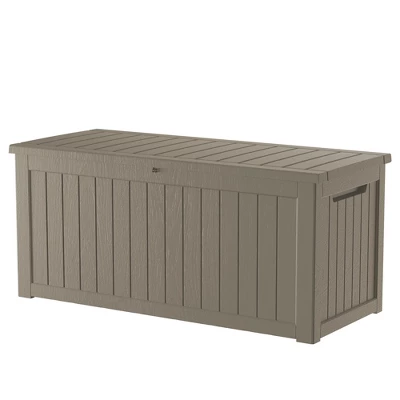 FURNIinspire Deck Boxes, Outdoor Storage Box With Waterproof Function For Gardening Tools, Pool Supplies, Patio Furniture, Brown, 57.87"*32.24"*33.66" 2 FURNIinspire Deck Boxes, Outdoor Storage Box With Waterproof Function For Gardening Tools, Pool Supplies, Patio Furniture, Brown, 57.87"*32.24"*33.66" - Image 2