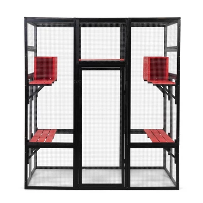FURNIinspire Pet Crates And Houses Gothic Outdoor Large Cat Catio, Wood Cat Enclosure With Platforms Condos, Black, 62.6"*32.3"*70.1" 5 FURNIinspire Pet Crates And Houses Gothic Outdoor Large Cat Catio, Wood Cat Enclosure With Platforms Condos, Black, 62.6"*32.3"*70.1" - Image 5