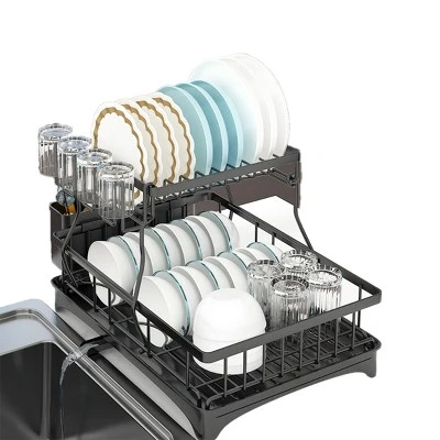 FURNIinspire Dish Racks 2-Tier Kitchen Holder Dish Drying Rack Detachable Drainer Organizer Utensil Cup Rack Swivel, Black, 17.36"*12.68"*4.29" 6 FURNIinspire Dish Racks 2-Tier Kitchen Holder Dish Drying Rack Detachable Drainer Organizer Utensil Cup Rack Swivel, Black, 17.36"*12.68"*4.29" - Image 6