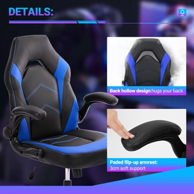FURNIinspire Task And Office Chairs Pu Leather Office Chair Swivel Computer Gaming Chair With Lumbar Support, Black And Blue, 25"*28"*46" 1 FURNIinspire Task And Office Chairs Pu Leather Office Chair Swivel Computer Gaming Chair With Lumbar Support, Black And Blue, 25"*28"*46"