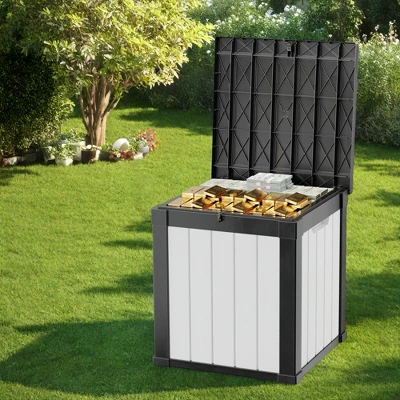 FURNIinspire Deck Boxes 50 Gallon Deck Box, Outdoor And Indoor Storage Container, Waterproof Resin Storage Bin, Black And White, 22“*22”*24“ 5 FURNIinspire Deck Boxes 50 Gallon Deck Box, Outdoor And Indoor Storage Container, Waterproof Resin Storage Bin, Black And White, 22“*22”*24“ - Image 5
