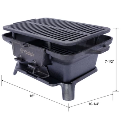 FURNIinspire Outdoor Grills, Griddles And Smokers Enameled Cast Iron Hibachi, Elegant Portable Grill For Outdoor Entertaining, Black, 17"*12"*9.9" 2 FURNIinspire Outdoor Grills, Griddles And Smokers Enameled Cast Iron Hibachi, Elegant Portable Grill For Outdoor Entertaining, Black, 17"*12"*9.9" - Image 2