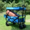 FURNIinspire Outdoor Serving Carts Collapsible Wagon Foldable With Removable Canopy Wheels For All-Terrain Brake For Camping, Blue, 35.4"*19.7"*44.5"