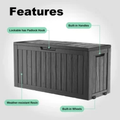 FURNIinspire Deck Boxes 75 Gallon Waterproof Resin Deck Box, Outdoor And Indoor Storage Container Storage Bin, All Weather Use, Black, 18“*46”*23“ -Home Decor GUEST e67fd654 85cc 47cb a877 339ce962638e