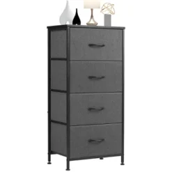 FURNIinspire Dressers 4 Drawer Fabric Tall Dresser Tower Closet Storage Chest Of Drawers For Bedroom Nursery, Grey, 11.8"*17.7"*37.4" -Home Decor GUEST e7b400b6 1be0 48eb aa88 e656a42636a0