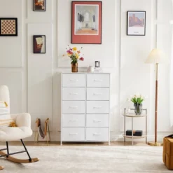 FURNIinspire Dressers 10 Drawer Fabric Tall Dresser Tower Closet Storage Chest Of Drawers For Bedroom Nursery, White, 11.8"*31.4"*45.6" -Home Decor GUEST e805e123 5a67 4640 988c 418effb75503