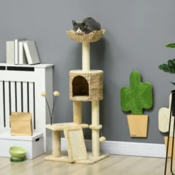 FURNIinspire 45" Cat Tree For Indoor Cats, Tower With Scratching Posts, Ramp, Condo, Toy Balls, Platforms, Bed, Ramp, Beige, 17.75"*15.75"*45.75" -Home Decor GUEST e8c32c3c 6d10 4c32 9320 5a628375878e