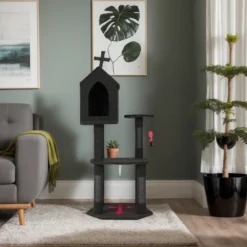 FURNIinspire Pet Tower Multi-Level Cat Tree Tower Halloween Cat House With Scratching Posts Hanging Toy, Cat Furniture, Black, 23.4"*23.4"*54.6" -Home Decor GUEST e9733ecd 83d7 417a 8894 47d5ea8b58fe