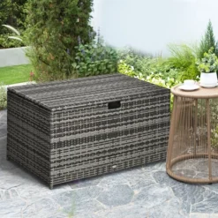 FURNIinspire Utility Storage Cabinet 113 Gallon Deck Box Rattan Outdoor Storage Box Waterproof Storage Container, Dark Grey, 47.20"*6.70"*30.70" -Home Decor GUEST ebffef82 9a24 497b bf29 d08653f39f63