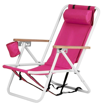 FURNIinspire Outdoor Portable Chair 4 Position Recline With Headrest And Backpack Straps For Outdoor Relaxation, Pink, 23"*21.7"*31.5" 5 FURNIinspire Outdoor Portable Chair 4 Position Recline With Headrest And Backpack Straps For Outdoor Relaxation, Pink, 23"*21.7"*31.5" - Image 5