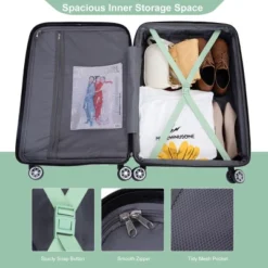 FURNIinspire Bag And Luggage Sets 5 Piece Expandable Hard Shell Suitcase Set Stylish Rolling Travel Luggage For Family, Green, 20.28"*11.42"*30.31"