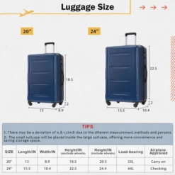 FURNIinspire Bag And Luggage Sets Luggage Set Travel Suitcase With Bags Spinner Wheels Abs Lightweight Suitcase, Blue, 16"*10"*24" -Home Decor GUEST ecee9a3b c6cc 4a07 af3b 5314ade33c2d