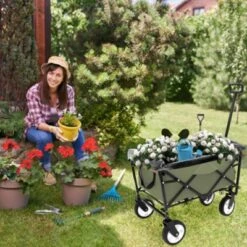 FURNIinspire Outdoor Serving Carts Foldable Wagon Cart Beach Wagon Utility Wagon Grocery Cart 3pcs Plastic Liner Cover, Green, 25.98"*17.32"*37.4"