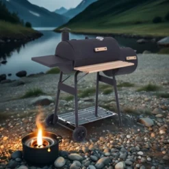 FURNIinspire Outdoor Grills, Griddles And Smokers Charcoal Grill And Smoker Combo For Backyard BBQ With Wheels, Black, 40.25"*14.25"*14.25" -Home Decor GUEST ed3a0cf4 2eef 4a2a ad2e a71061e91202