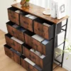 FURNIinspire Dressers 9 Drawer Fabric Tall Dresser Tower Closet Storage Chest Of Drawers For Bedroom Nursery, Brown, 11.8"*39.37"*39.37"