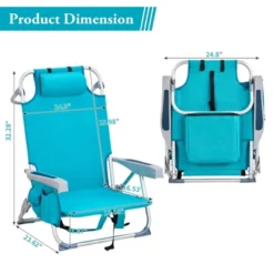FURNIinspire Outdoor Portable Chair Adjustable Back With Storage Pockets For Relaxation And Fun, Mint Green, 24.8"*25.6"*32.28" -Home Decor GUEST ee2c14be ad51 4db7 8419 2356043d5bee