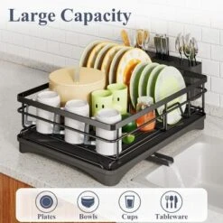 FURNIinspire Dish Drying Rack Dish Rack For Sink Dish Rack Drainboard Rustproof Dish Drainer With Utensil Holder Kitchen, Black, 17.16"*12.68"*5.07" -Home Decor GUEST ee98ba3d a428 4fda 8f5a 4669f11b5246