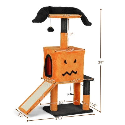 FURNIinspire Pet Tower Halloween Cat Tree Tower With Sisal Scratching Posts, Hanging Toys, Cat Activity Platform, Orange, 27.3"*11.8"*39" 2 FURNIinspire Pet Tower Halloween Cat Tree Tower With Sisal Scratching Posts, Hanging Toys, Cat Activity Platform, Orange, 27.3"*11.8"*39" - Image 2