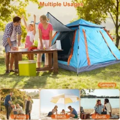 FURNIinspire Camping Tents Pop-Up Waterproof Camping Tent, Family Camping Tent With 2 Mosquito Nets Windows, Blue, 84.65"*84.65"*53.54" -Home Decor GUEST f1e785ca f43b 41bd 99e9 0a9ed4aaafee