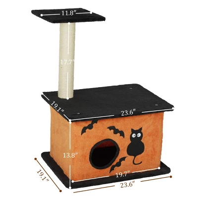 FURNIinspire Pet Tower Halloween Large Cat Tree Cat Climbing Tower With Condo, Cute Kitten Activity Platform Indoor, Orange, 23.6"*19.1"*31.5" 2 FURNIinspire Pet Tower Halloween Large Cat Tree Cat Climbing Tower With Condo, Cute Kitten Activity Platform Indoor, Orange, 23.6"*19.1"*31.5" - Image 2