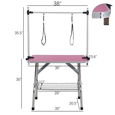 FURNIinspire Pet Grooming Tools Foldable Pet Grooming Table For Pet Large Dogs And Cats With Adjustable, Bathing Station, Pink, 38"*23.6"*65.5" 1 FURNIinspire Pet Grooming Tools Foldable Pet Grooming Table For Pet Large Dogs And Cats With Adjustable, Bathing Station, Pink, 38"*23.6"*65.5"