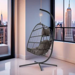 FURNIinspire Patio Swings Outdoor Indoor Outdoor Wicker Hanging Chair Swing Chair Egg Chair, Patio Swing With Gray Cushion, Gray, 36“*36"*77" 7 FURNIinspire Patio Swings Outdoor Indoor Outdoor Wicker Hanging Chair Swing Chair Egg Chair, Patio Swing With Gray Cushion, Gray, 36“*36"*77" -Home Decor GUEST f59f7203 c1bf 4be7 85cf e318c885499b