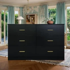 FURNIinspire Dressers 6 Drawer Dresser Storage Organizer For Bedroom, Nursery, Modern Clothes Closet Storage Cabinet, Black, 47.24"*15.55"*30.3" -Home Decor GUEST f702baf3 dde3 499c 8c29 c0e5bf5a04f5