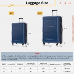 FURNIinspire Bag And Luggage Sets 2 Piece Luggage Set With Bags Spinner Wheels Abs Lightweight Suitcase With TSA Lock, Blue, 18"*12"*28" -Home Decor GUEST f7939a67 e717 40fa 9ab6 e18d293a3e1a