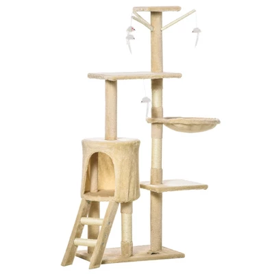 FURNIinspire Pet Tower Interactive Cat Condo Tower Activity Tree House, Pet Tower, Cat Tree Cat Playhouse, Cat Climbers, Beige, 19.78"*13.75"*52.75" 1 FURNIinspire Pet Tower Interactive Cat Condo Tower Activity Tree House, Pet Tower, Cat Tree Cat Playhouse, Cat Climbers, Beige, 19.78"*13.75"*52.75"