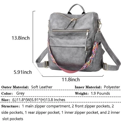 FURNIinspire Backpacks PU Leather Ladies Fashion Backpack Purse With Adjustable Straps And Multiple Pockets, Grey, 13"*6"*14" 1 FURNIinspire Backpacks PU Leather Ladies Fashion Backpack Purse With Adjustable Straps And Multiple Pockets, Grey, 13"*6"*14"