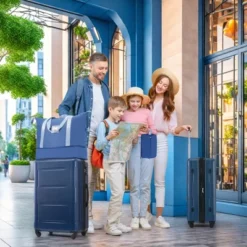 FURNIinspire Bag And Luggage Sets Luggage Set Travel Suitcase With Bags Spinner Wheels Abs Lightweight Suitcase, Blue, 16"*10"*24"