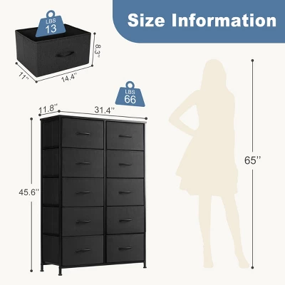 FURNIinspire Dressers 10 Drawer Fabric Tall Dresser Tower Closet Storage Chest Of Drawers For Bedroom Nursery, Black, 11.8"*31"*45.6" 2 FURNIinspire Dressers 10 Drawer Fabric Tall Dresser Tower Closet Storage Chest Of Drawers For Bedroom Nursery, Black, 11.8"*31"*45.6" - Image 2